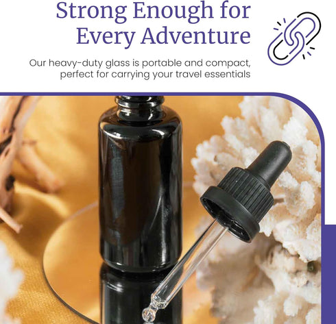 Infinity Jars Glass Dropper Bottle Ultraviolet Black Glass Tincture Bottle 30ML (1 Fl oz) w Eye Droppers Caps, Leak-Proof Travel Bottle for Essent...