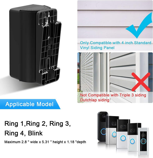 Vinyl Siding Mount Compatible with Video Doorbell 1/2/3/4, ajustable Angle 30-140 degree (4" Standard Vinyl Siding Only) Bracket for Video Doorbel...