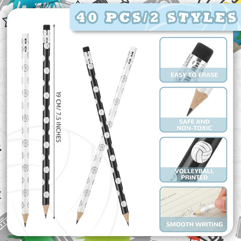 40 Pieces Volleyball Pencils Sports Pencils Boys Welcome Back to School Pencils Wooden Pencils with Eraser Fun Pencils Drawing Pencils Volleyball ...