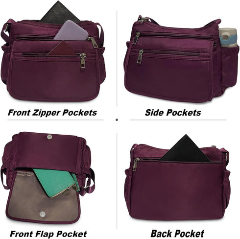 Nylon Crossbody Bags for Women Multiple Pockets Shoulder Handbag Casual Lightweight Waterproof Tote Purse...