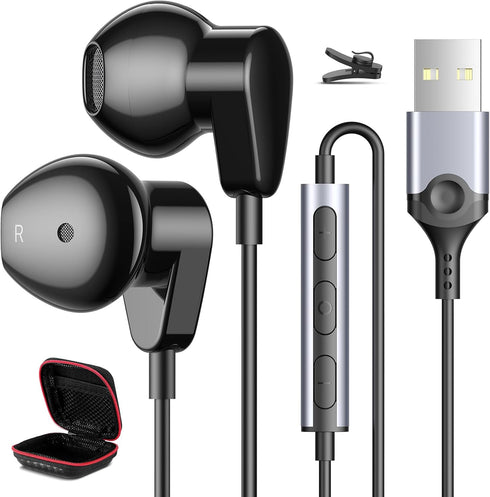 USB Headphone for PC Laptop Wired Earbuds Computer Headset with Microphone Volume Control Mute Button Mic Lightweight Noise Canceling in-Ear Corde...