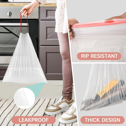Small Trash-Bags-Bathroom 4 Gallon Drawstring Garbage-Bag - Kitchen Bedroom Car Size Unscented Clear White 57 Count Recycle Plastic Tall Liners Fo...