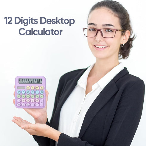 Desktop Calculator 12 Digit,Dual Solar Power and Battery,and LCD Display, Big Buttons, for Home, Office, School, Class and Business, 4 Function Sm...
