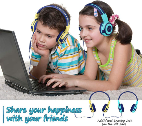 SIMOLIO Foldable Headphones for Kids with Mic, 75dB-85dB-94dB Kid Headphone with Share Port, Stereo Wired Headphones Hearing Protection for Youth ...
