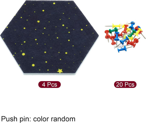 PATIKIL Hexagon Felt Board Tiles, 4 Pack Self Adhesive Mini Stars Wall Pin Bulletin Board with Push Pins for Photos Memos Home Office Decor, Navy ...