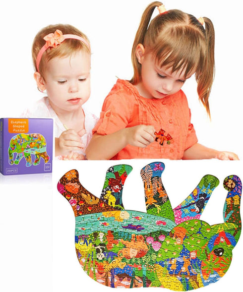 Jigsaw Puzzles for Kids Ages 4-8, 8-10, 10 and Adults 200 Pieces Puzzles Elephant Animal Shaped for Boys and Girls Valentines Day Easter Birthday ...