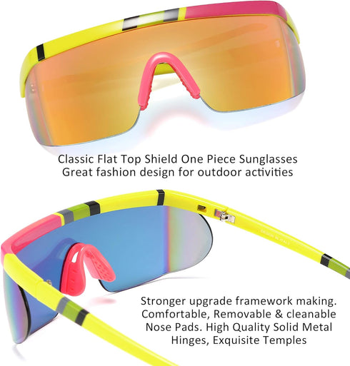 FEISEDY Oversized Mirror Shield Sport 80s Sunglasses Ski Goggles Flat Top One Piece Futuristic Visor Women Men B2522...