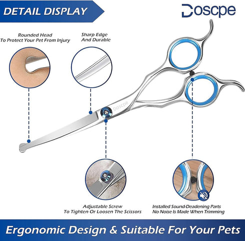 Curved Dog Grooming Scissors 6.69 inches Round Tips Pet Grooming Shears for Dog Cat on Face Paw Hair Trimming Right Left Handed...