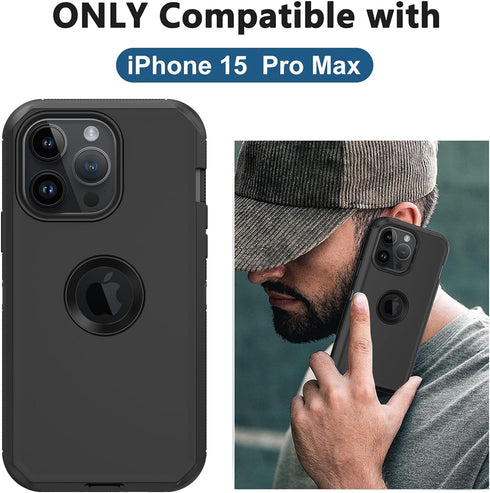 for iPhone 15 Pro Max Case, with Built in Screen Protector Heavy Duty Drop Protection, Full Body Rugged Shockproof Dust Proof Protective Phone Cov...
