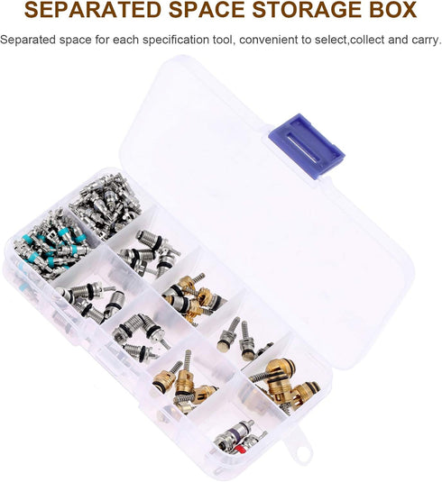 Mtsooning 102PCS Air Conditioning Valve Core Accessories Kit, AC R12 R134A Refrigeration Tire Valve Stem Cores & Removal Installer Tool, R134A Val...
