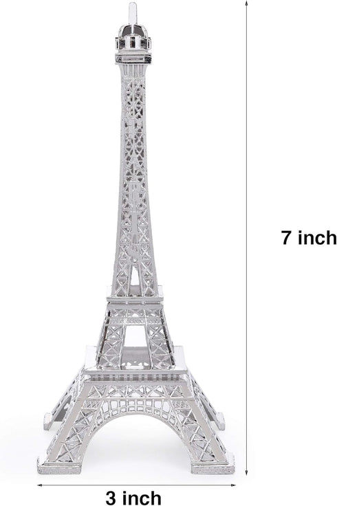 ESHATO Silver Metal Eiffel Tower Statue, 7inch Decorative Figurine Replica Stand Holder for Cake Topper Table Decor Gift Party Home Decoration...