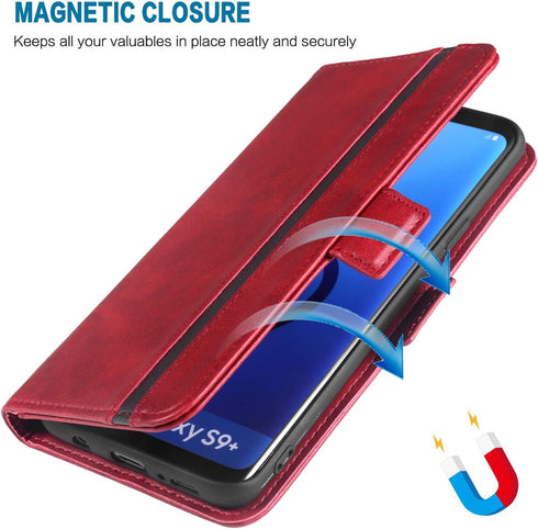 Phone Case for Samsung Galaxy S9 Plus Leather Wallet Cases with Tempered Glass Screen Protector Accessories Card Holder Full Body Flip Folio Cover...