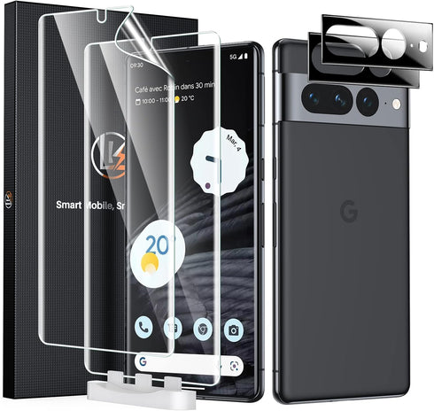 LK 2 Pack for Google Pixel 7 Pro Screen Protector 6.7-inch + 2 Pack Lens Protector with Positioning Tool, Self-Healing TPU Film, Touch Sensitive, ...