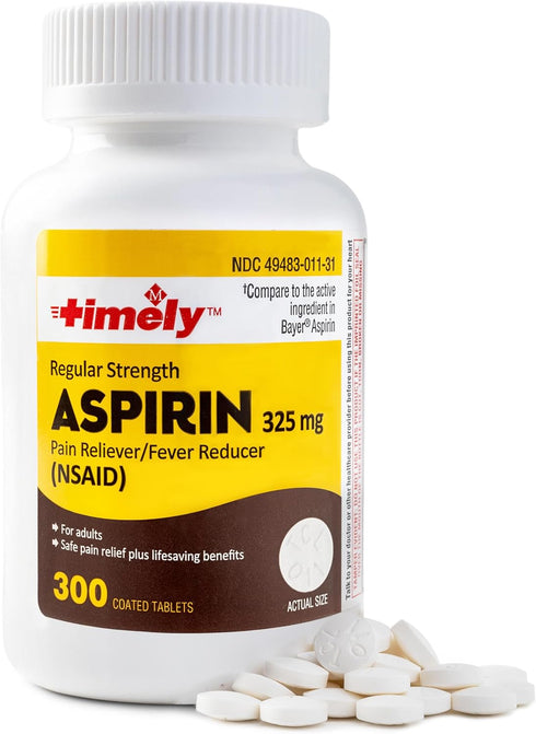 TIME-CAP LABS, INC. Timely 300 Count Regular Strength Aspirin 325mg for Adults - Compared to Bayer - Coated Regular Strength Aspirin Tablets - Pai...