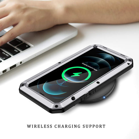 Lanhiem for iPhone 12 Pro Max Metal Case, Heavy Duty Shockproof Tough Rugged Case with Built-in Glass Screen Protector, 360 Full Body Dust Proof P...