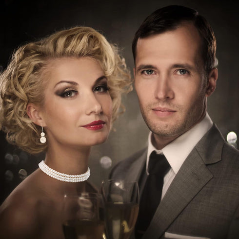 Women's Pearl Jewelry Set Multi Layer Faux Pearl Choker Necklace Earrings 1920s Simulated Pearl Necklace and Earring Set White Jewelry Sets for Wo...