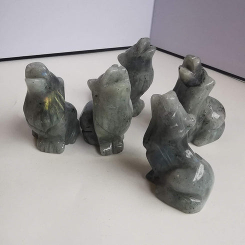 Natural Moonstone Wolf Crystal Figurine, Hand Carved Stone Animal Statues for Home Decor 2.5 Inches...