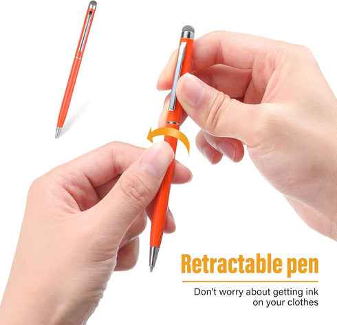 Outus 12 Pieces Stylus Pens for Touch Screens, Retractable Fiber Tip 2 in 1 Capacitive Stylus Ballpoint Pen Compatible with iPad iPhone Tablets Sa...