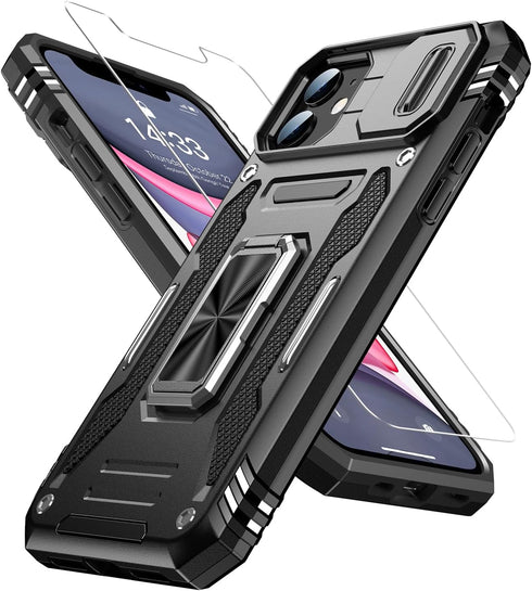 MERRO for iPhone 11 Case with Screen Protector,Sliding Camera Cover,Military-Grade Cover with Magnetic Stand Phone Case 6.1" Black...