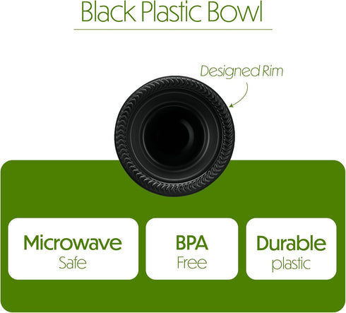 PLASTICPRO 100 PCS Black Plastic Bowls Light Weight 5 oz Small Plastic Soup Bowls Black Salad Dessert Plates Disposable for Party and Wedding...
