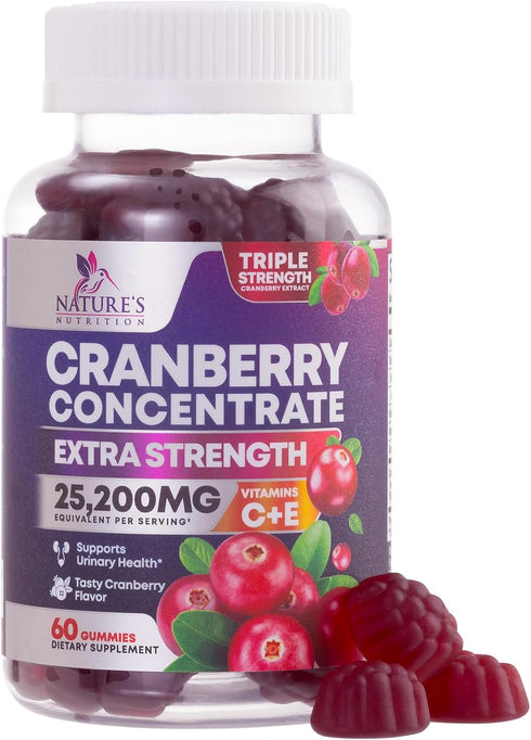 Cranberry Gummies - Urinary Tract Health Gummy + Vitamin C - 25,000mg - Triple Strength Cranberry Concentrate Extract Supplement Pills, Ultimate P...