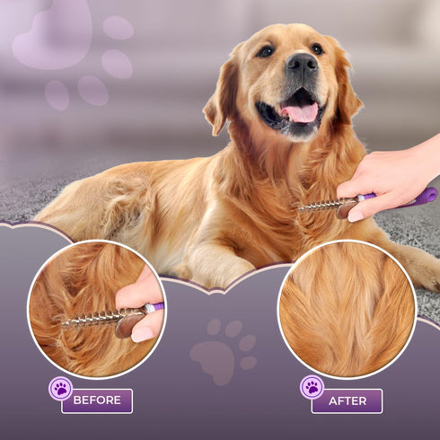 Dematting Undercoat Rake Comb for Dogs & Cats with Long 2.5-In Stainless Steel Safety Blades for Removing Knots, Mats & Tangles - Pet Grooming Des...