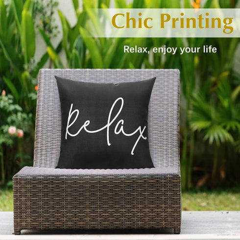 Waterproof Outdoor Throw Pillow Cover, 2 Pack Relax Printing Throw Pillow Case UV Protection Garden Cushion Cover for Patio Sofa Couch Balcony Chr...