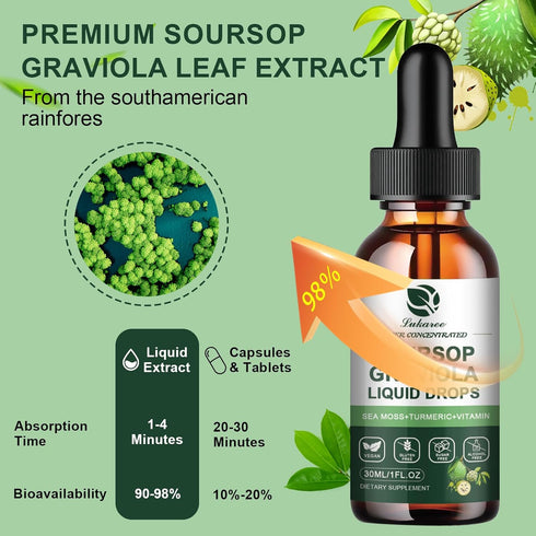 Soursop Graviola Leaf Extract Liquid Drop Plus Pure Botanical Sea Moss for Cell Support & Regeneration, Immunity, Liver, Zzz & Antioxidant - Sours...