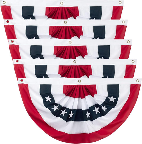 5 Pieces American Pleated Fan Flag, 3 X 1.5 Ft USA Patriotic Pleated Fan Flag 4th of July Half Fan Banner Decoration for Independence Day Porch Ga...