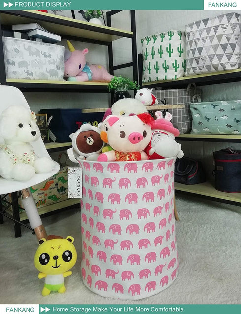 FANKANG Storage Basket, Nursery Hamper Canvas Laundry Basket Foldable with Waterproof PE Coating Large Storage Baskets for Kids Boys and Girls, Of...