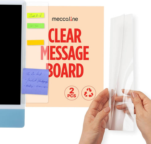 Monitor Memo Board 2Pcs - Flexible Clear PET Computer Screen Sticky Note Holder - Side Panel Message Organizer - Versatile Office Desk Accessories...
