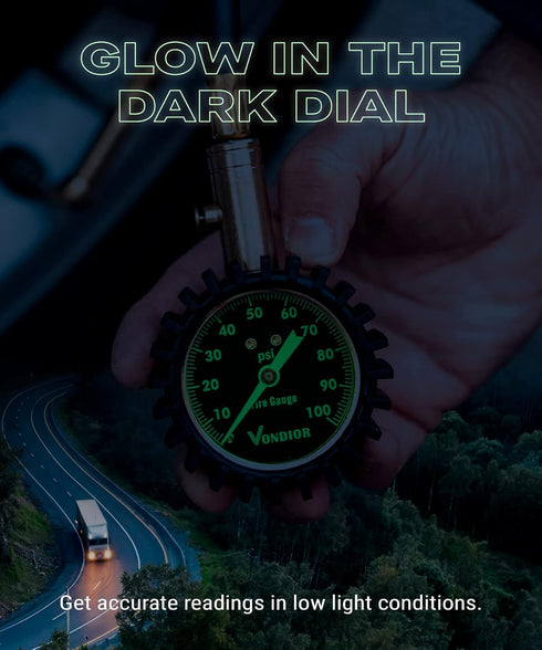 Vondior Tire Pressure Gauge (0-100 PSI) - Certified ANSI B40.1 Tire Gauge for Cars and Trucks, Large 2" Glow Dial Easy-Read Tire Gauges for Tire P...