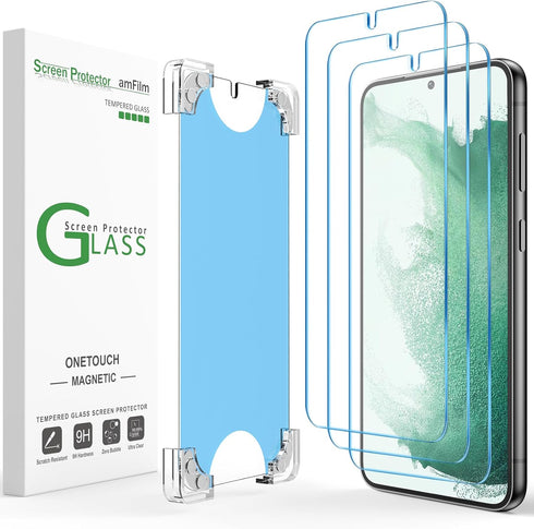 amFilm Magnetic Auto-alignment OneTouch for Samsung Galaxy S22 Screen Protector Tempered Glass 6.1" 2022 Full Coverage Fingerprint ID Compatible E...