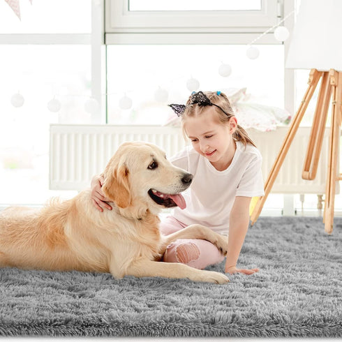 LOCHAS Ultra Soft Indoor Modern Area Rugs Fluffy Living Room Carpets for Children Bedroom Home Decor Nursery Rug 4x5.3 Feet, Gray...
