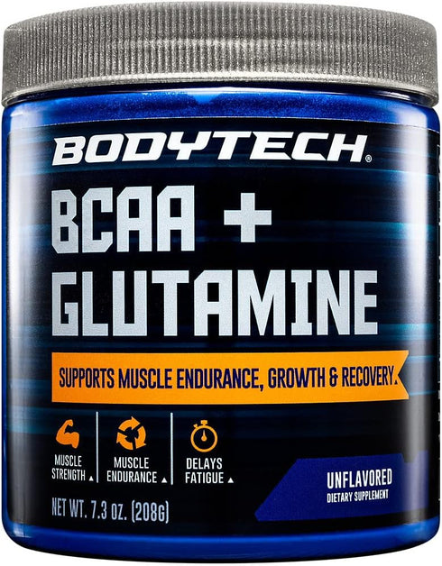 BODYTECH BCAA + Glutamine Powder Unflavored, Supports Muscle Recovery, Endurance, Post-Workout Repair, Hydration, Immune Health, and Lean Muscle G...