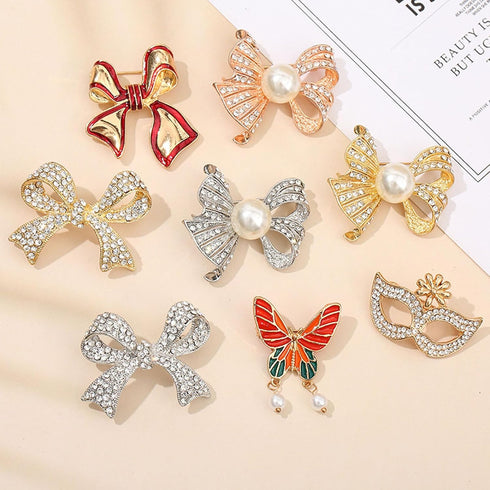 Rhinestone Bow Brooch Pins,Vintage Crystal Ribbon Bow Pearl Lapel Pins Elegant Clothes Hat Bag Brooch Accessories for Women Girls...