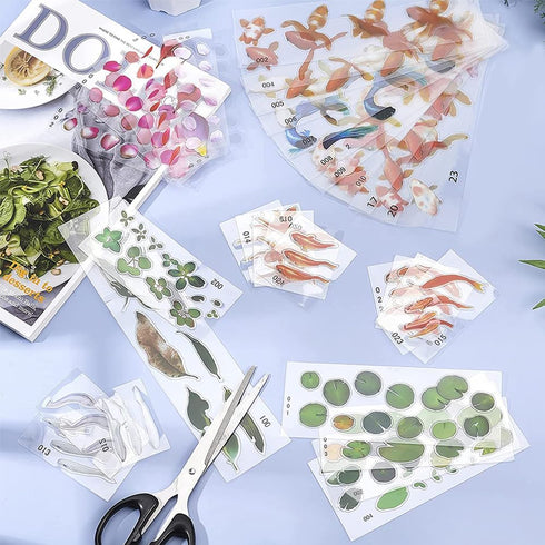 OLYCRAFT 35 Sheets 3D Goldfish Film Stickers - Koi Pond Painting, Lotus Leaf Resin Decorate for Craft Art...