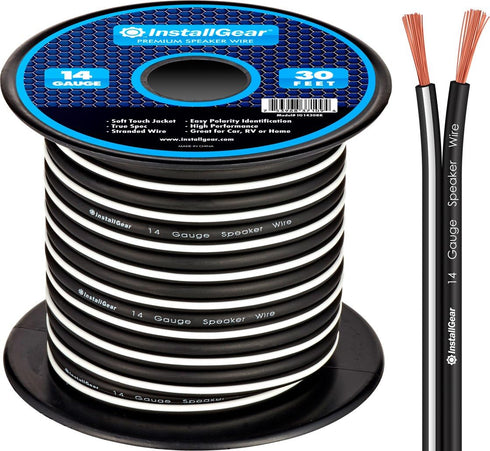 InstallGear 14 Gauge AWG 30ft Black Speaker Wire Cable - Great Use for Car Speakers Stereos, Home Theater Speakers, Surround Sound, Radio...
