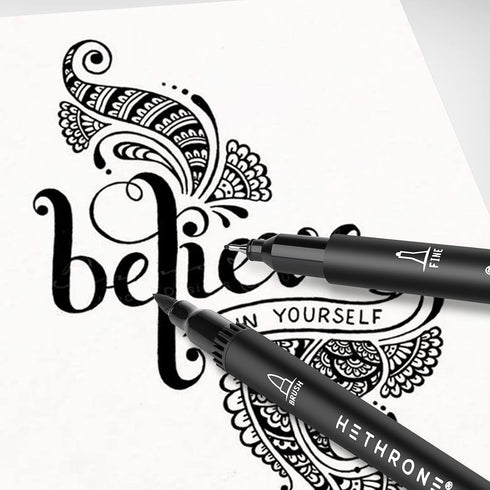 Hethrone Black Markers for Drawing - Brush Pens with Felt Tips for Artists - Calligraphy Pens, 12 Pack...