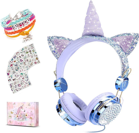 SVYHUOK Kids Headphones for Girls Children Teens,Cute Cat Ear Wired Headphones Microphone 3.5mm Jack, Over On Ear Headset for School Birthday Xmas...