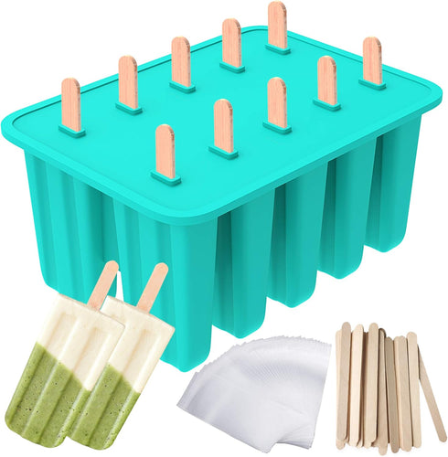 Ozera Popsicles Molds, 10-Cavity Popsicle Maker Molds Silicone Popsicle Molds, Homemade Popcical Molds Ice Pop Molds with 50 Popsicle Sticks, 50 P...