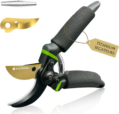Secateurs, Premium Titanium Garden Pruning Shears, Gardening Scissors, Bypass, Ergonomic Shape, Garden Secateurs, Professional Hand Pruners, Hedge...