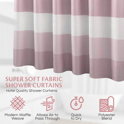 Dainty Home Waffle Weave Shower Curtain - Ombre Striped Pattern in Blush 70" x 72" - Water Resistant Polyester Blend, Washable Shower Curtain - Pe...
