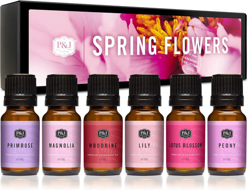 P&J Trading Spring Flowers Set of Fragrance Oil - Woodbine, Lily, Lotus Blossom, Magnolia, Peony, Primrose Scents for Candle Making, Soap Making S...