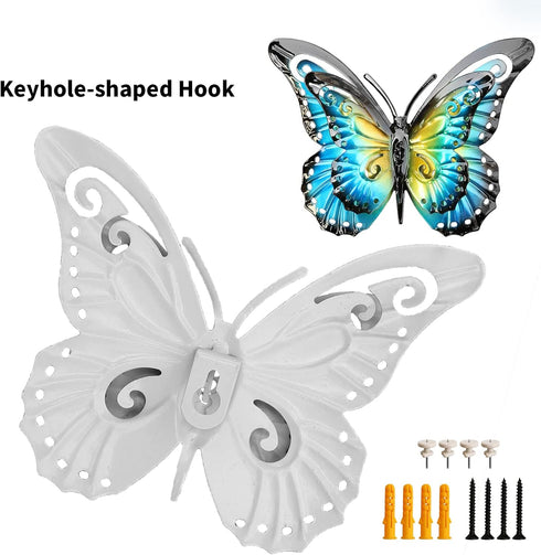 JETEXIM Metal Butterfly Wall Decor - 6.5'' 3d Butterfly Wall Accents, Fence Floral Wall Art For Home Yard Garden Patio Outdoor, Painted Double-lay...