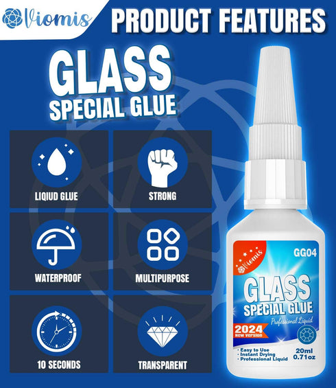 20g Clear Glass Glue - Strong Adhesive for Glass to Glass Bonding, Fast Drying, Invisible Repairs for Crafts, Jewelry, Crystals & More...