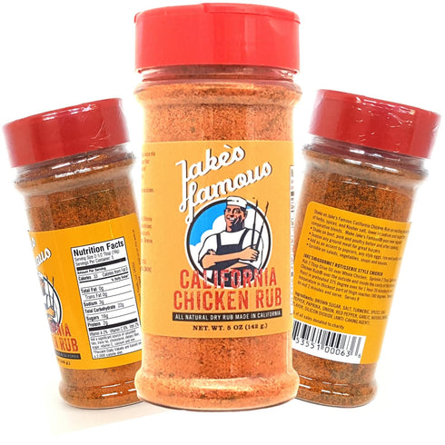 Jake's Famous California Chicken Rub, Chicken Seasoning, Gluten Free, MSG Free, Dry Rub, Steak Seasoning, BBQ Rub, Hamburger Seasoning with Turmer...