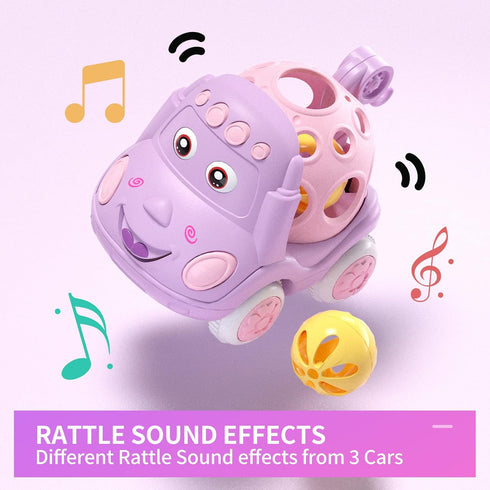 Baby Girl Toy Cars for Babies, Pink Car Toys for Baby Girls Gifts, Toy Car for Infant Toddler Girl, Push and Go Trucks Rattles Soft Rattle Car for...