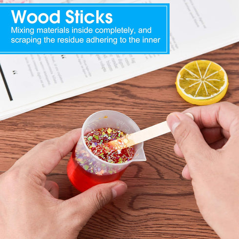 Coopay 12 Pack 100ml/3.4oz Plastic Beakers Epoxy Mixing Cups, Plastic Graduated Cups Clear Multipurpose Measuring Cups with 50 Pack Wooden Stirrin...