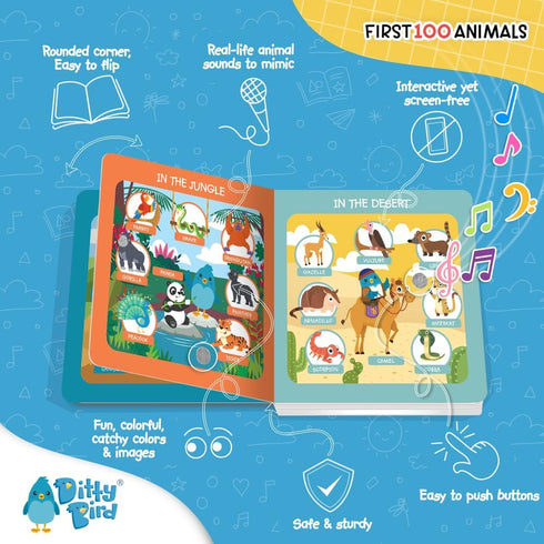Ditty Bird Talking Books 100 Animals | 100 Words for Vocabulary & Speech Learning | Sound Books for Toddlers 1-3 | Children's Interactive Toddler ...